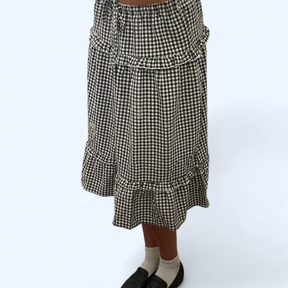 Edikted Black and White Checkered Midi Skirt